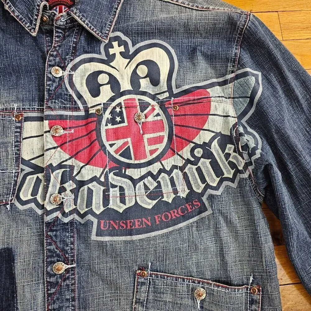 Akademiks Men Jean Jacket Unseen Forces Distressed XXL